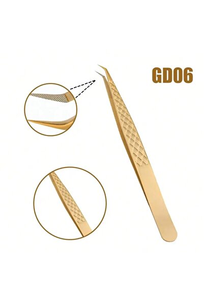 Choice3 ملقط تمديد الرموش عالي الدقة GD06 من Gemerry باللون الذهبي من الفولاذ...