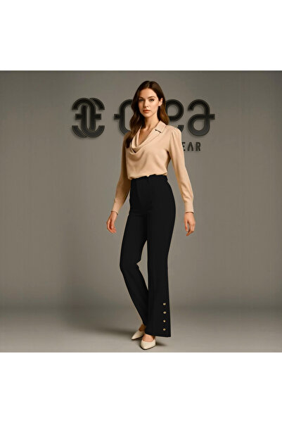 Crea Eymer Wear Ecru Crepe Wide Leg Trousers