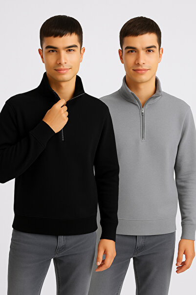 DeFacto 2-Pack Comfort Regular Fit Comfortable Fit Zippered Mock Neck Basic P...