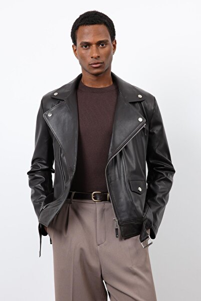 Antioch Koyu Kahve 100% Deri Biker Ceket