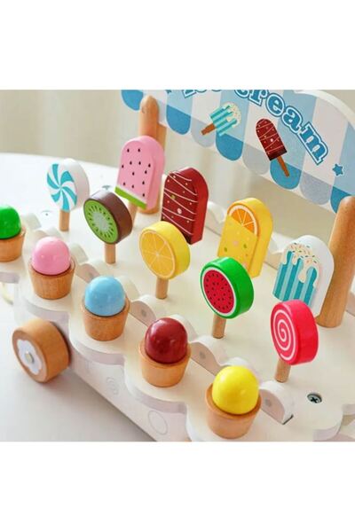 OEM Wooden stroller ice cream stand role-play educational toy, non-toxic paint, 32 cm, 3+ years