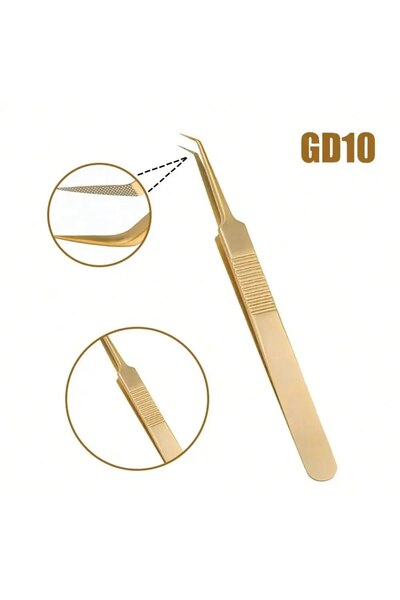 Choice10 GD10 Gemerry Golden Stainless Steel Fiber Tips Tweezers High Precisi...
