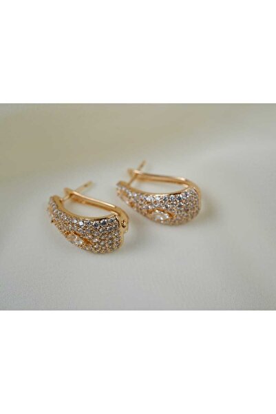 ATELİER TUĞBA أقراط KP019 من حجر الزركون على شكل حلقة وردية اللون