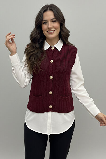 benguen Pocketed Knitwear Vest N495 Claret Red
