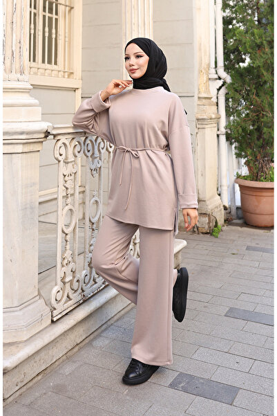 sefamerve Premium Fabric Tunic Trousers Double Set 2191-02 Mink