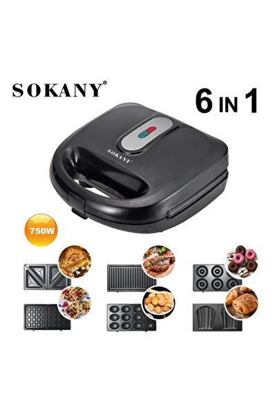 SOKANY Electric Sandwich Maker 750 Watt 6 slices in 1, Donut, Nuts, Waffle, S...