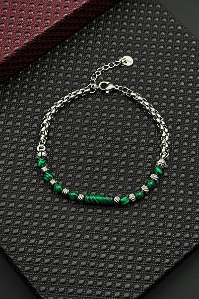 FRNCH 316L Çelik ve Malahit Doğal Taşlı Yeşil Renk Erkek Bileklik FRJ12692-36...