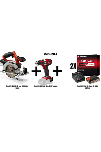 Einhell Set-4 (TE-CS18/150 Li Akü Daire Test+TE-CD 18/40 Li Akülü Vid+2x18V 2,5 AhAkü & Şarj Cihazı)