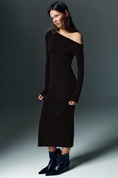 Pull & Bear Bardot neckline midi dress