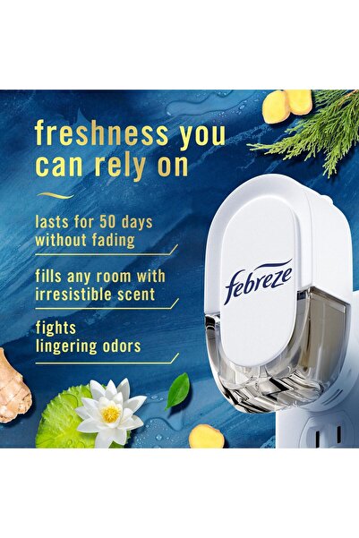 Febreze Plug-in Air Freshener Starter Kit, Ocean Scent, Warmer + 2 Refills