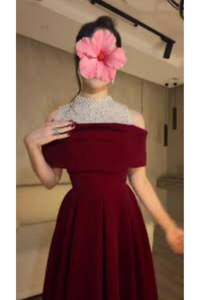 ELHAM FASHION فستان سهره جوخ برغندي بكرستال ناعم