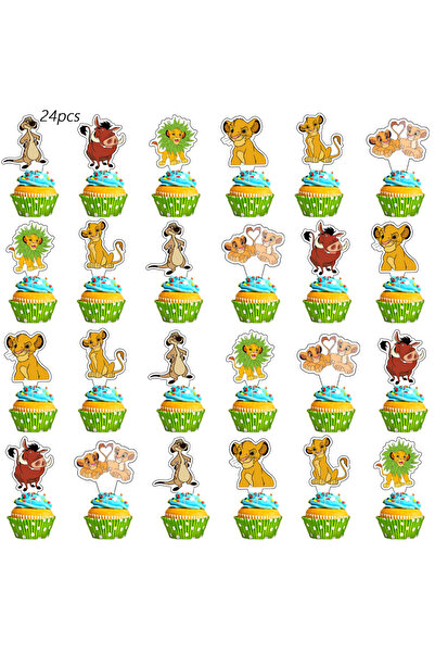 choice2 24 قطعة من زينة كعكة الأسد الملك، زينة الكب كيك، زينة عيد ميلاد الأسد...