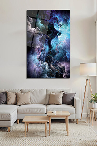 B&G DESIGN Pictură decorativă pe sticlă, cu model abstract albastru-violet, d...