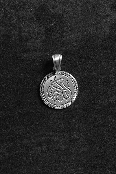 FRNCH 925 Ayar Gümüş Allah Yazılı Yuvarlak Motifli Figürlü Gümüş Renk Erkek K...