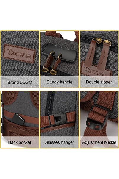 Tzowla Canvas Laptop Backpack, Anti-Theft Travel Rucksack with USB Port, Fits 15.6-inch Laptop