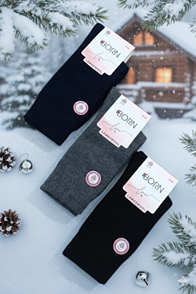 BORN ÇORAP Women's Wool Stitch-Free Washable Perfumed Luxury 3 Pairs