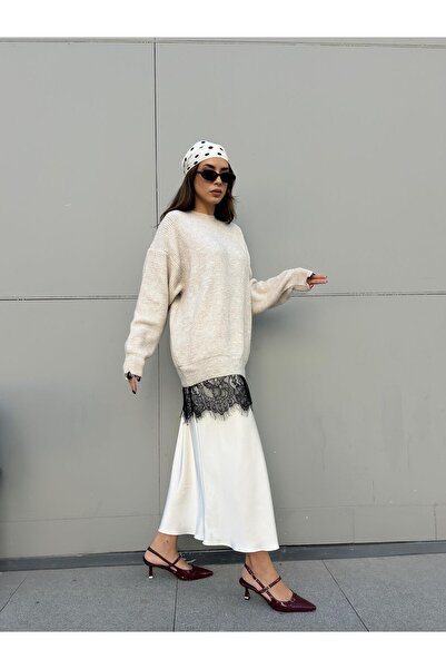 minaaise Pulover de tricotat Stone pentru femei cu detaliu din dantelă 4514