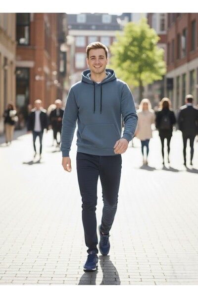 NERA GİYİM Unisex Cotton Soft Textured Inside Fleece-Lined K Hooded Sweatshirt