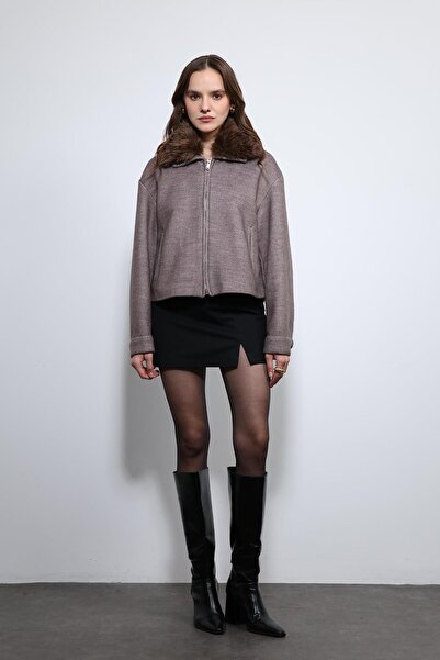 Antioch Light Mink Wool Blended Faux Fur Collar Jacket