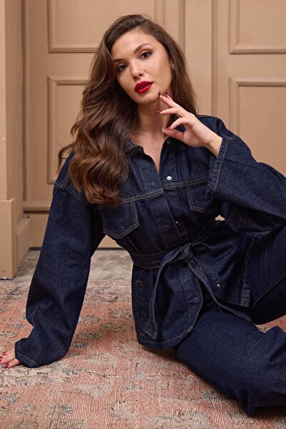 Mine Tan Butik Premium denim jacket and pants set - navy blue