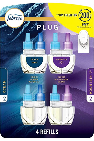 Febreze Plug In Air Freshener Scented Oil Refill, Ocean & Mountain, 0.87 oz, 4 Count