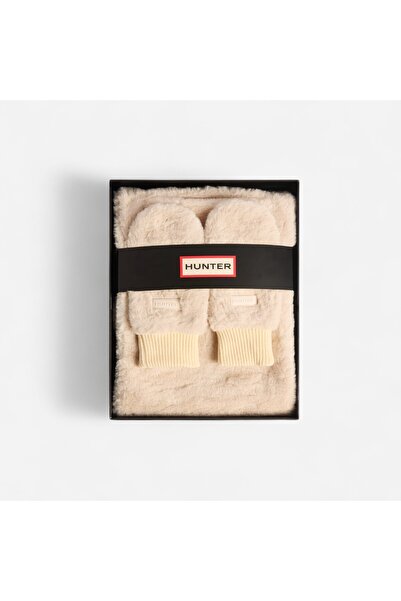 Hunter Glentanur Sherpa Unisex Taş Atkı & Eldiven Seti Bej Atkı & Eldiven Seti HXRU0027252-GR