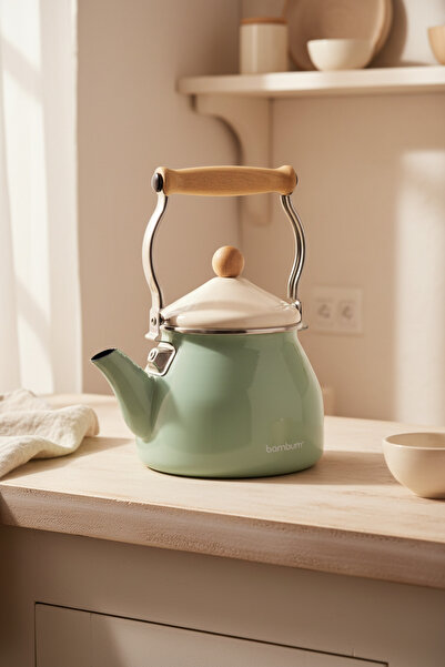 Bambum Nostalgia Wooden Handle Kettle Light Green