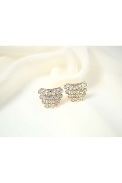 ATELİER TUĞBA أقراط KP086 على شكل مروحة من الحجر