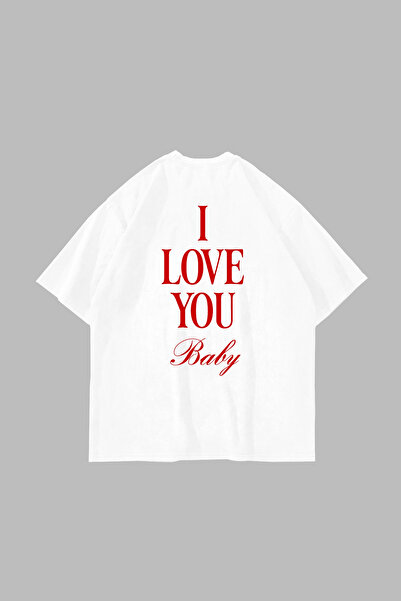 Sekizbiraltı I Love You Baby Printed Oversized Unisex White Tshirt