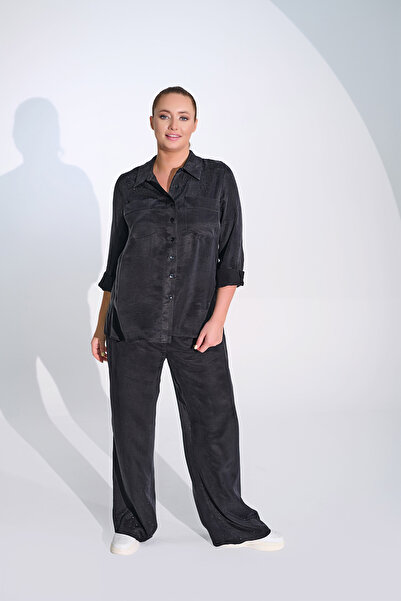 DE WHITES Plus Size Double Pocket Stone Embroidered Shirt
