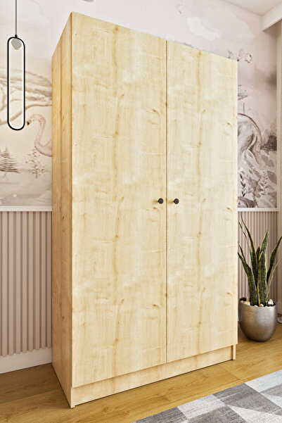 Ases Mobilya Ela7510 Çift Kapaklı Dolap 2 Askılı 4 Raflı Model Beyaz Safir Meşe