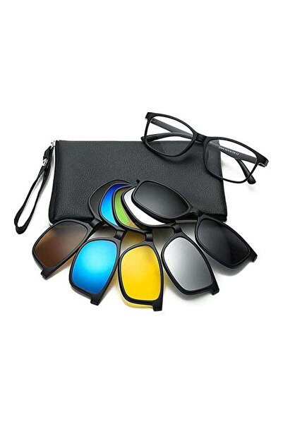 Generic Polarized Mirror Night Vision Glasses 5 Magnetic Clip Black Sunglasses