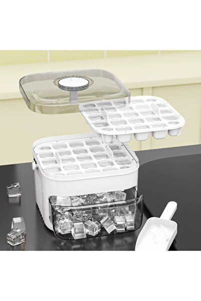 Choice1 صينية مكعبات ثلج مزدوجة الطبقات باللون الأبيض مع غطاء وصندوق، ودرج ثل...