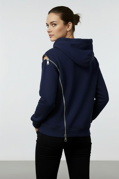 Merdia Women's Side Zipper Detailed Hooded Sweatshirt