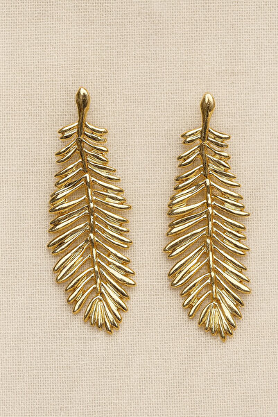 Elika Silver Women's Design Leaf Shaped Vintage Gold Earrings