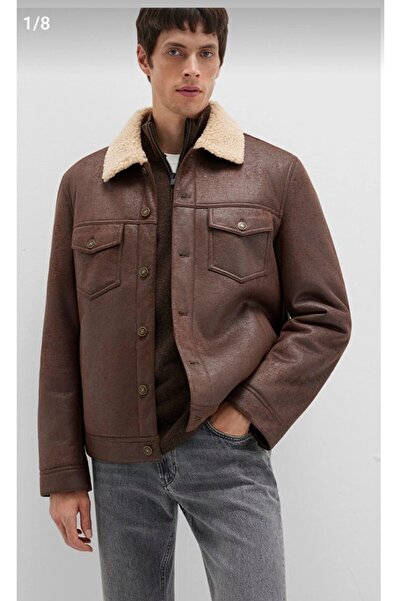 Mavi Suni Kürk Detaylı Kahverengi Suni Deri Ceket Regular Fit / Normal Kesim 0110460-71603