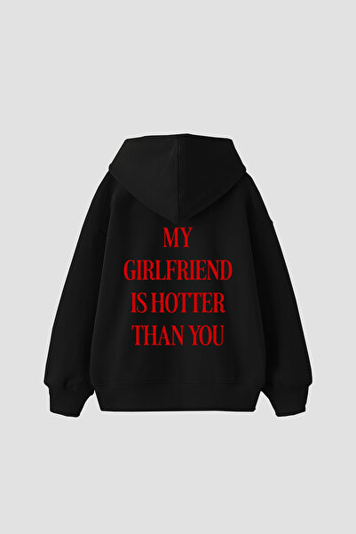 Sekizbiraltı Hot Girlfriend Printed Oversized Unisex Black Hoodie