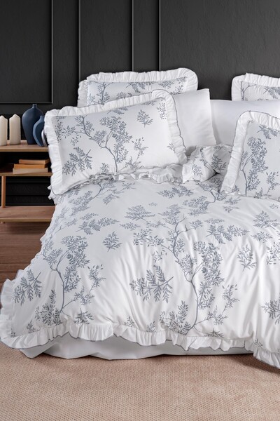GÖRMEZ TEKSTİL Pure Leaf - Single Duvet Cover Set Ruffled Natural Cotton