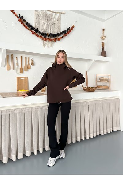 Ay Moda Collection Women's Sweatshirt with 3-Thread Fabric Skirt and Hood Drawstring Detail