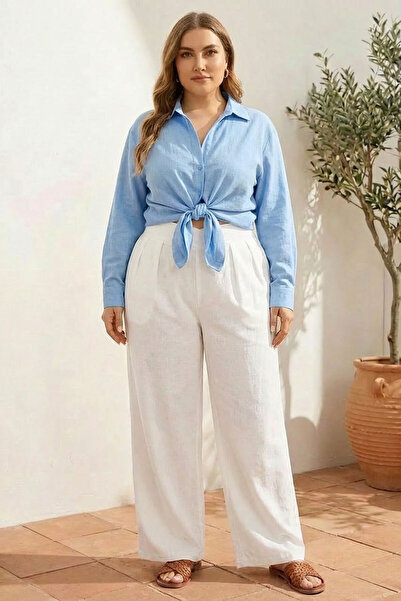 Stil Diva Plus Size Pleated Pocket Wide Leg Stretch Fabric Pants 875-V
