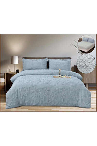 trendyhome Double Fitted Bed Linen with Elastic, Thick Cocolino Material, 4 Pieces, Blue