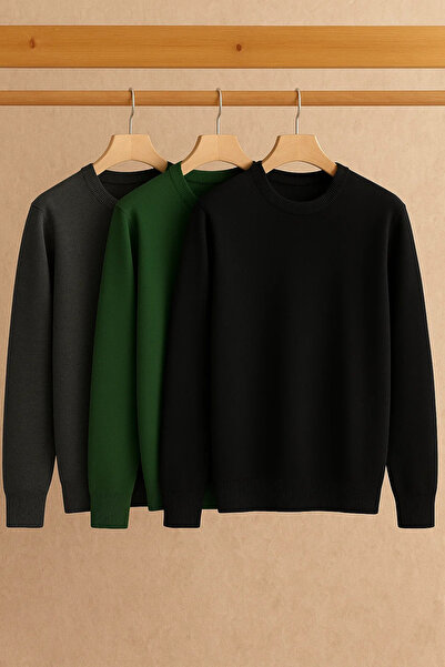 COMBİNE MİCHAİL Pulover tricotat pentru bărbați guler rotund basic 3 piese