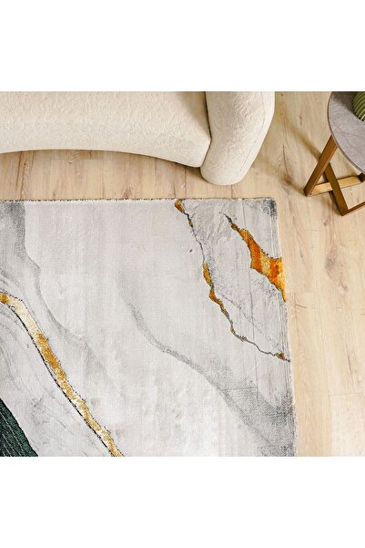 Danube Home سجادة فينيسيا الحديثة المزخرفة بنقش تجريدي، مقاس 160×230 سم - أخضر وأبيض، 231300472093