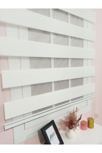 evana home Beyaz Çizgili Zebra Stor Perde – Modern Çizgili Düz Zebra Tasarımı