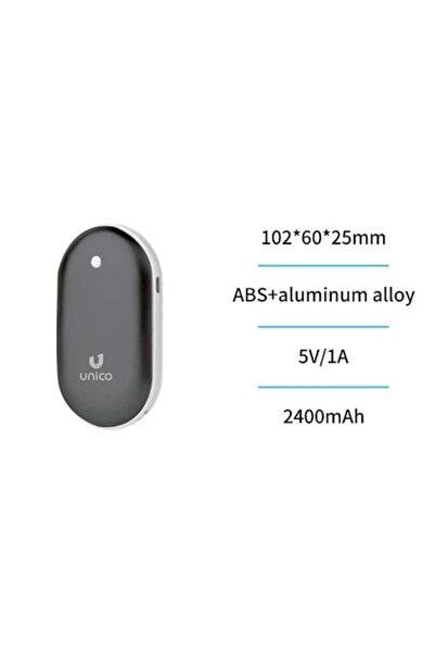 Unico Încălzitor de mâini, negru, cu două fețe, 2400 mAh, portabil, ABS + aliaj de aluminiu