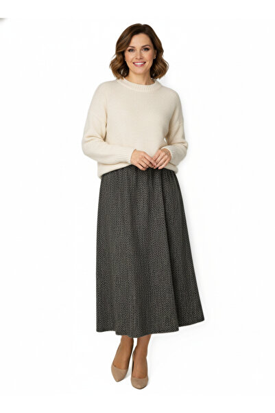 Oppland تنورة شتوية نسائية منقوشة بنمط خطوط مبطن بالصوف مصنوعة من القطن المرن ذو الملمس السميك