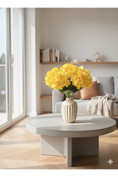 YASİMA Yapay Çiçek 5 Dal Ortanca Sarı Vazo Balkon Ev Dekor süs