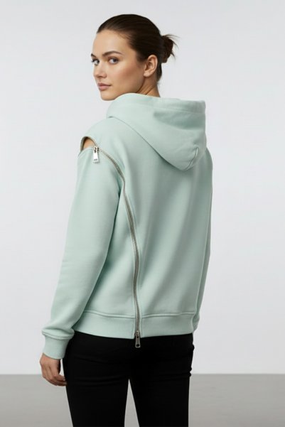 Merdia Women's Side Zipper Detailed Hooded Sweatshirt