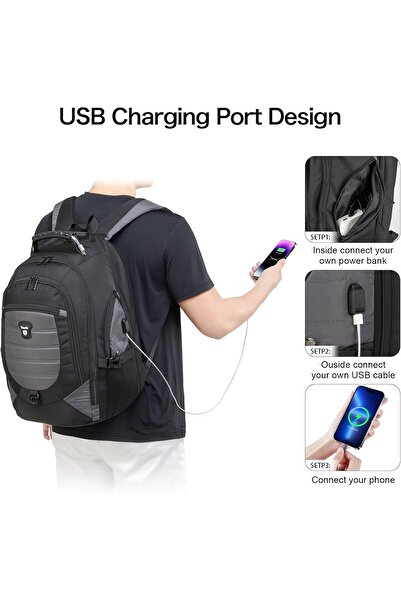 Tzowla Travel Laptop Backpack for Men & Women, 17.3" Water-Resistant Anti-Theft (Dark Grey, 40L)