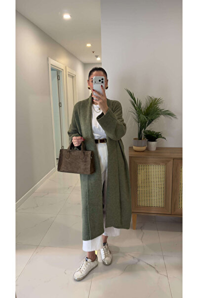 BİRCANÇİL سترة هينا ذات ياقة شال باللون الأخضر الفاتح